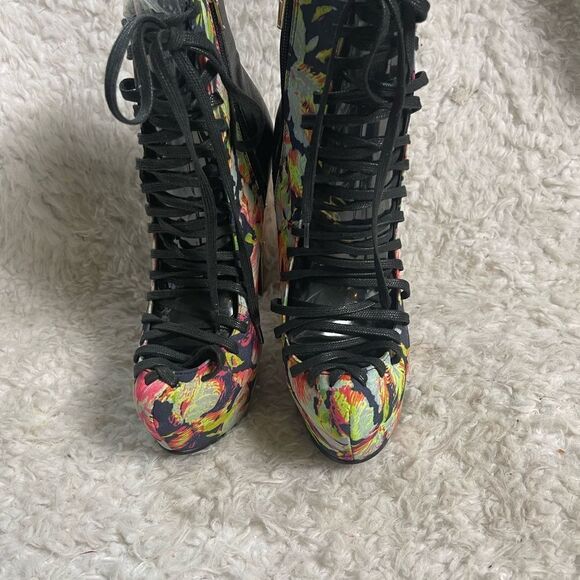 Privilege Stayhigh Floral multi color lace up hidden platform ankle boots size6 - Picture 3 of 14